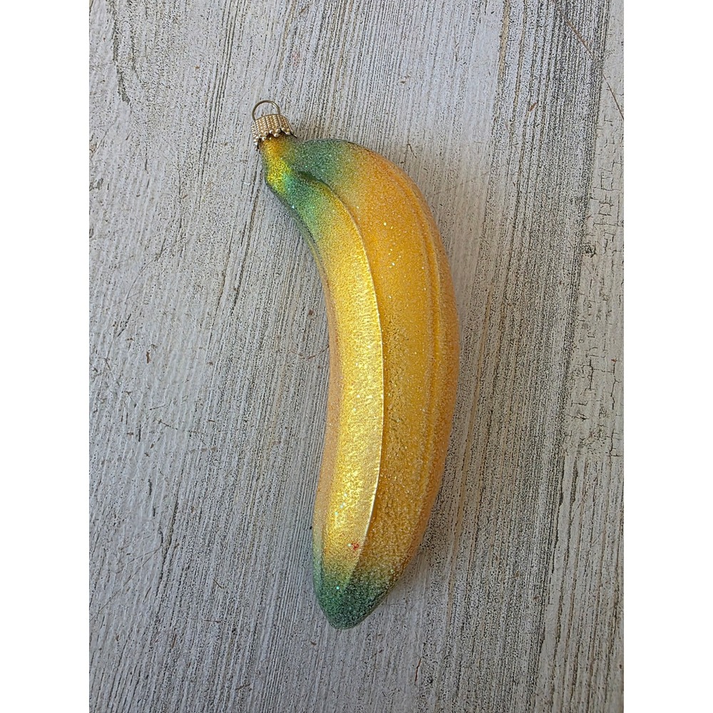 Vintage glitter banana fruit glass ornament Xmas Germany Kurt adler? Xmas tree